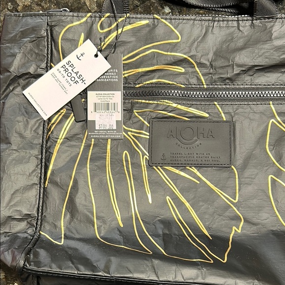 ALOHA Black Tote Bag with Yellow Leaf Design - Picture 6 of 10